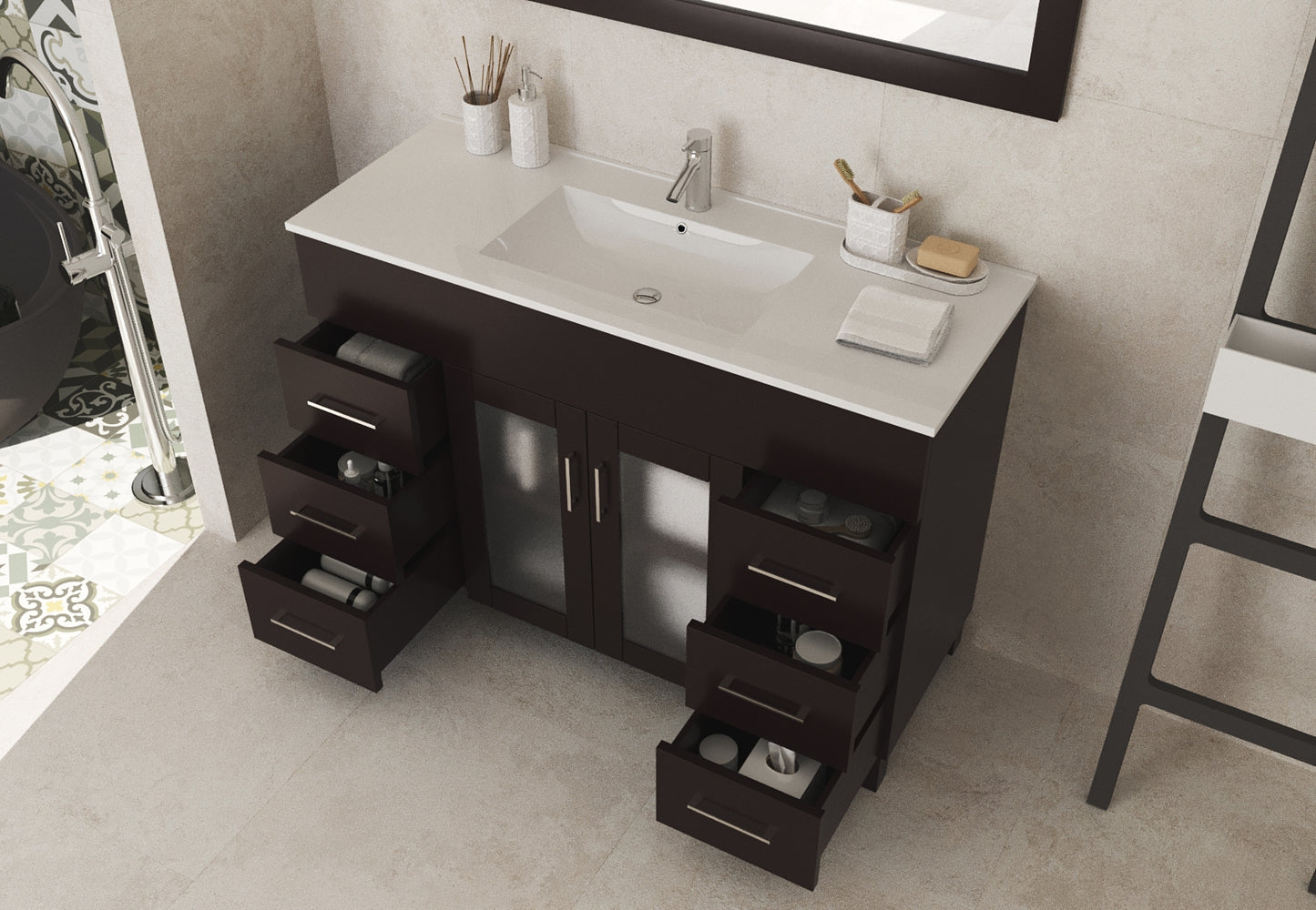 Nova 48" Brown Bathroom Vanity with White Ceramic Basin Countertop