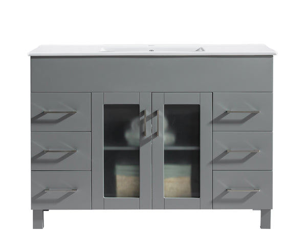 Nova 48 Grey Bathroom Vanity with White Ceramic Basin Countertop