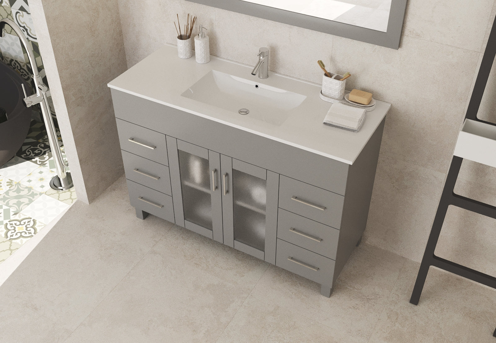 Nova 48" Grey Bathroom Vanity with White Ceramic Basin Countertop