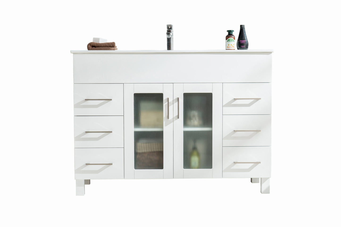 Nova 48" White Bathroom Vanity with White Ceramic Basin Countertop