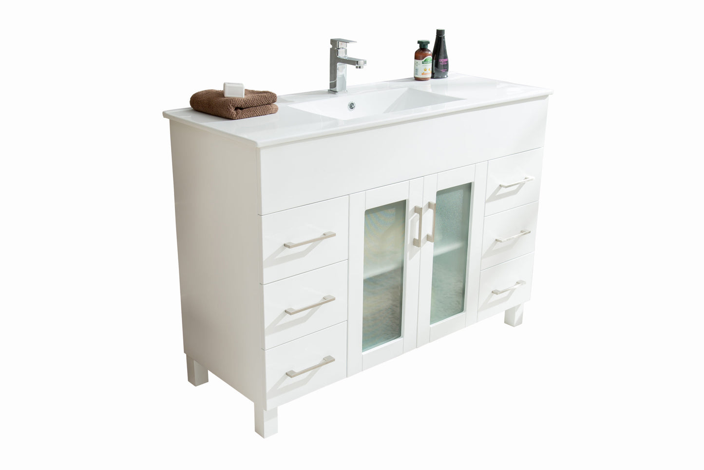 Nova 48" White Bathroom Vanity with White Ceramic Basin Countertop