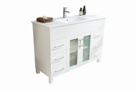 Nova 48" White Bathroom Vanity with White Ceramic Basin Countertop