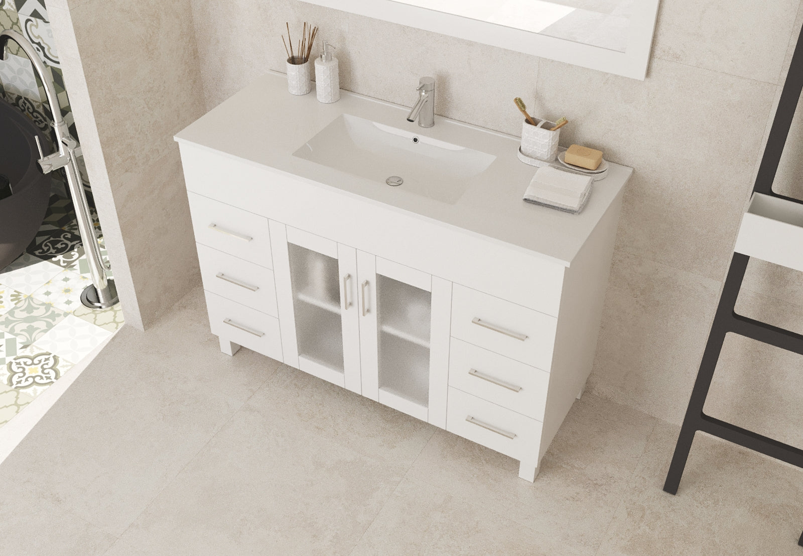 Nova 48" White Bathroom Vanity with White Ceramic Basin Countertop