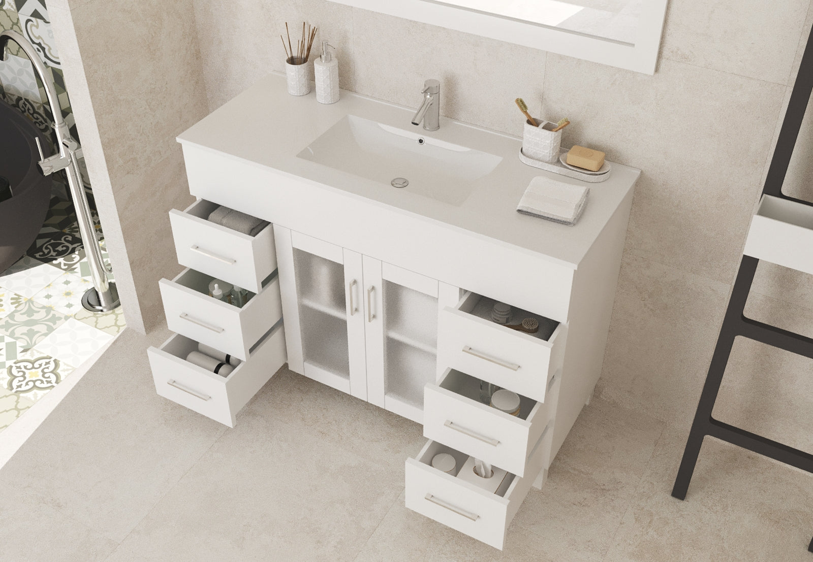 Nova 48" White Bathroom Vanity with White Ceramic Basin Countertop