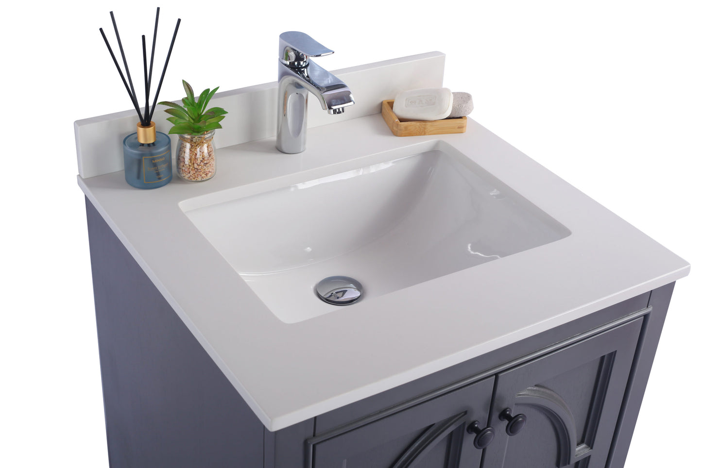 Odyssey 24" Maple Grey Bathroom Vanity with White Quartz Countertop