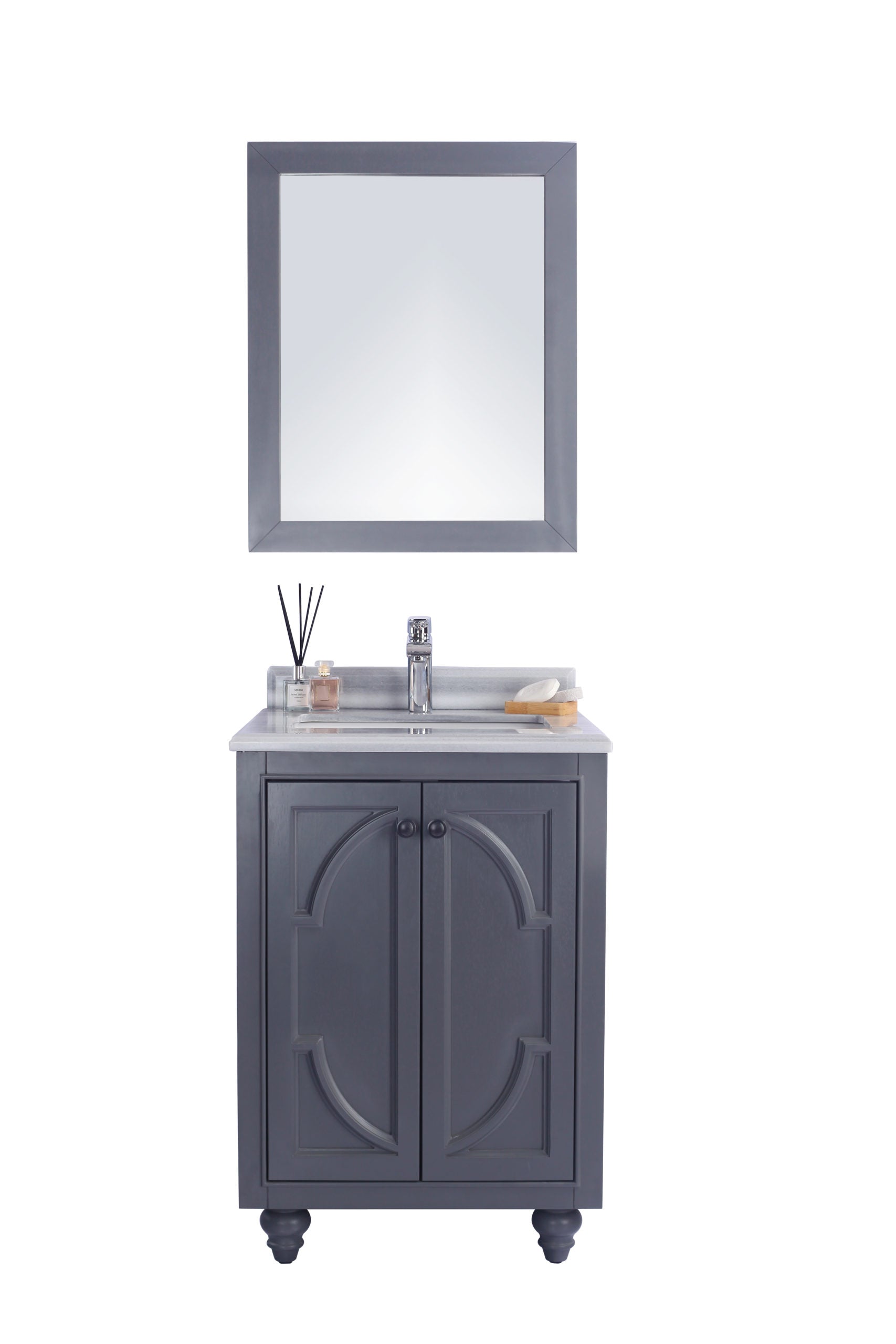 Odyssey 24" Maple Grey Bathroom Vanity with White Stripes Marble Countertop