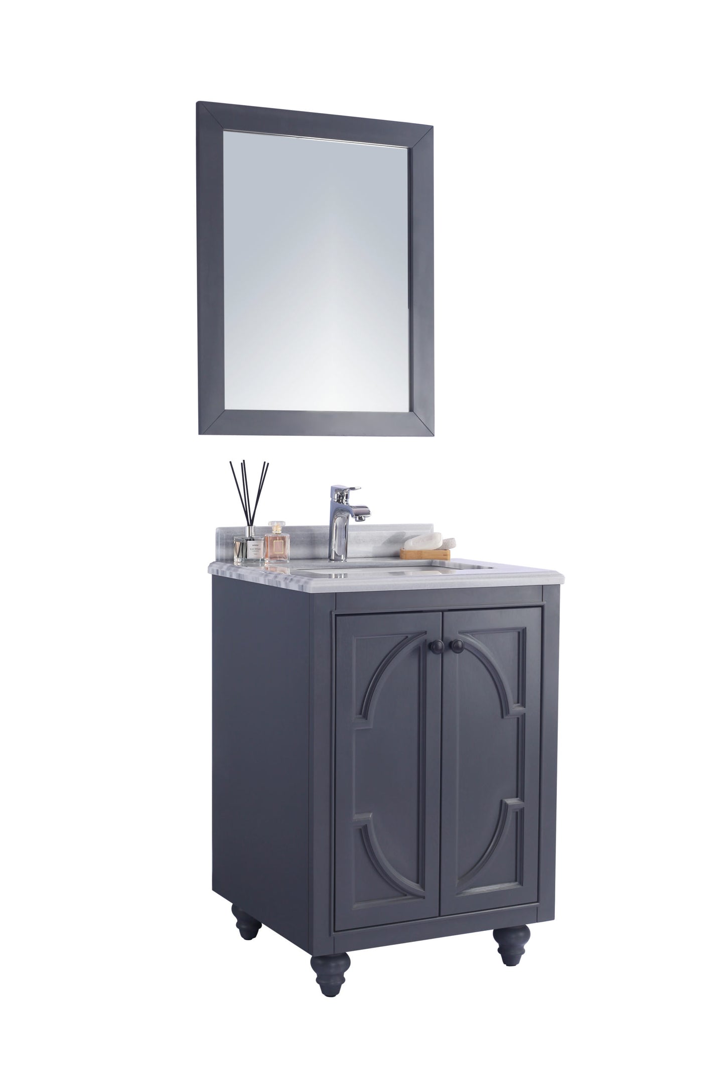 Odyssey 24" Maple Grey Bathroom Vanity with White Stripes Marble Countertop