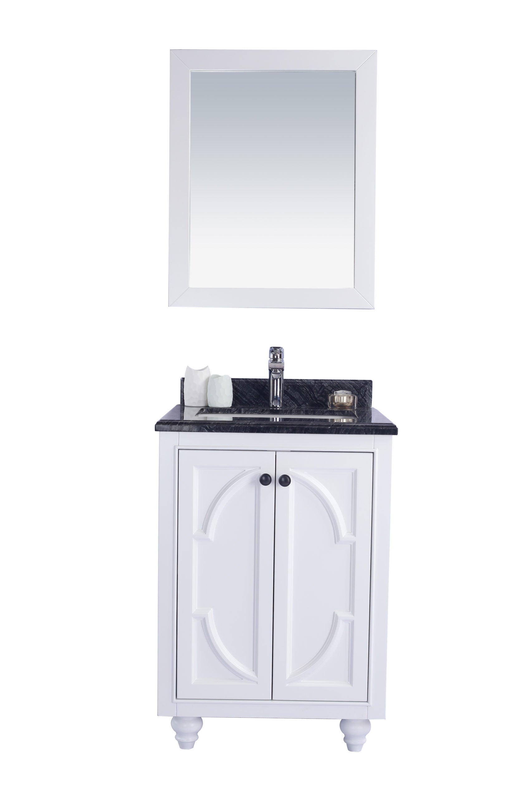 Odyssey 24" White Bathroom Vanity with Black Wood Marble Countertop