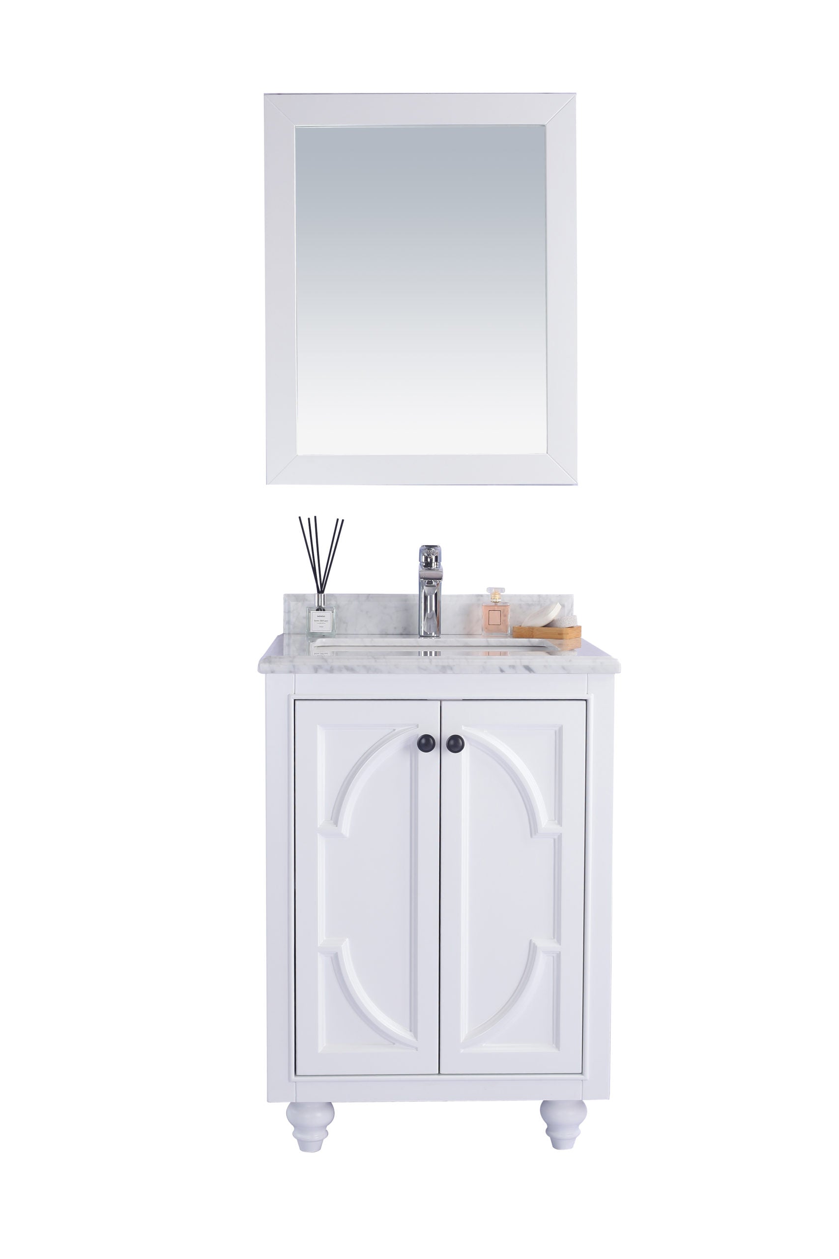 Odyssey 24" White Bathroom Vanity with White Carrara Marble Countertop