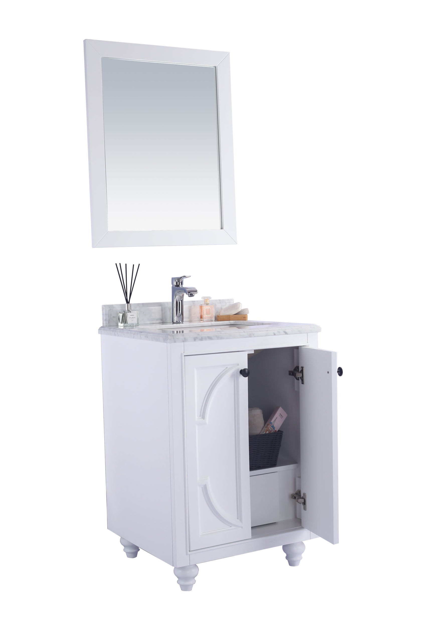 Odyssey 24" White Bathroom Vanity with White Carrara Marble Countertop