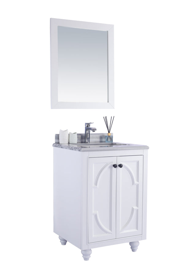 Odyssey 24 White Bathroom Vanity with White Stripes Marble Countertop