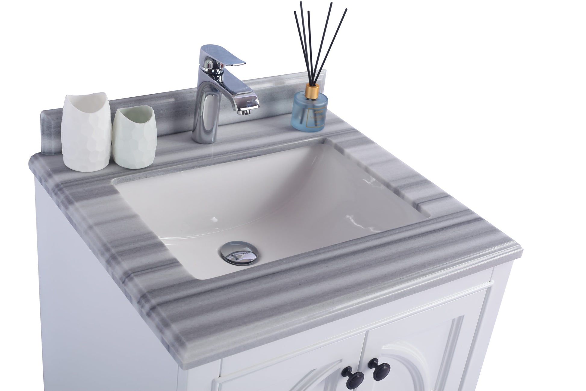 Odyssey 24" White Bathroom Vanity with White Stripes Marble Countertop