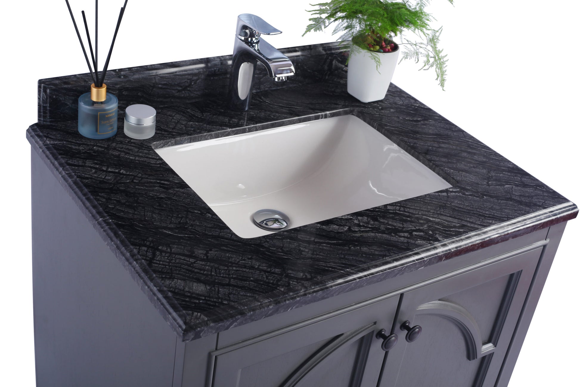 Odyssey 30" Maple Grey Bathroom Vanity with Black Wood Marble Countertop