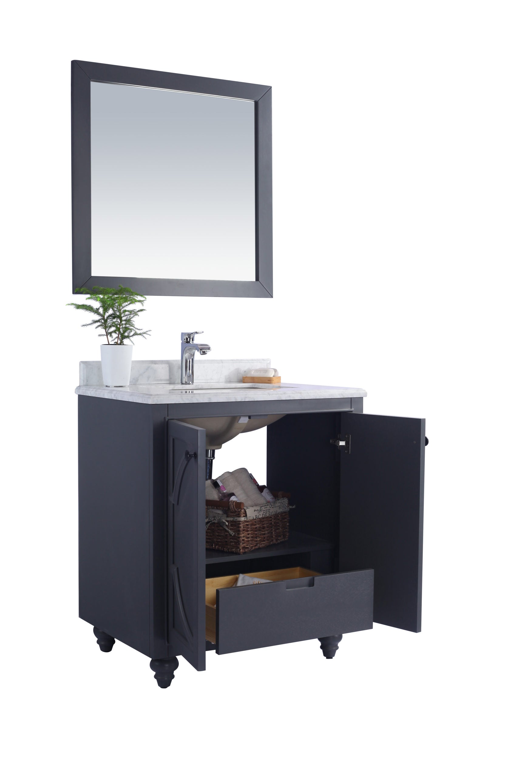 Odyssey 30" Maple Grey Bathroom Vanity with Matte White VIVA Stone Solid Surface Countertop