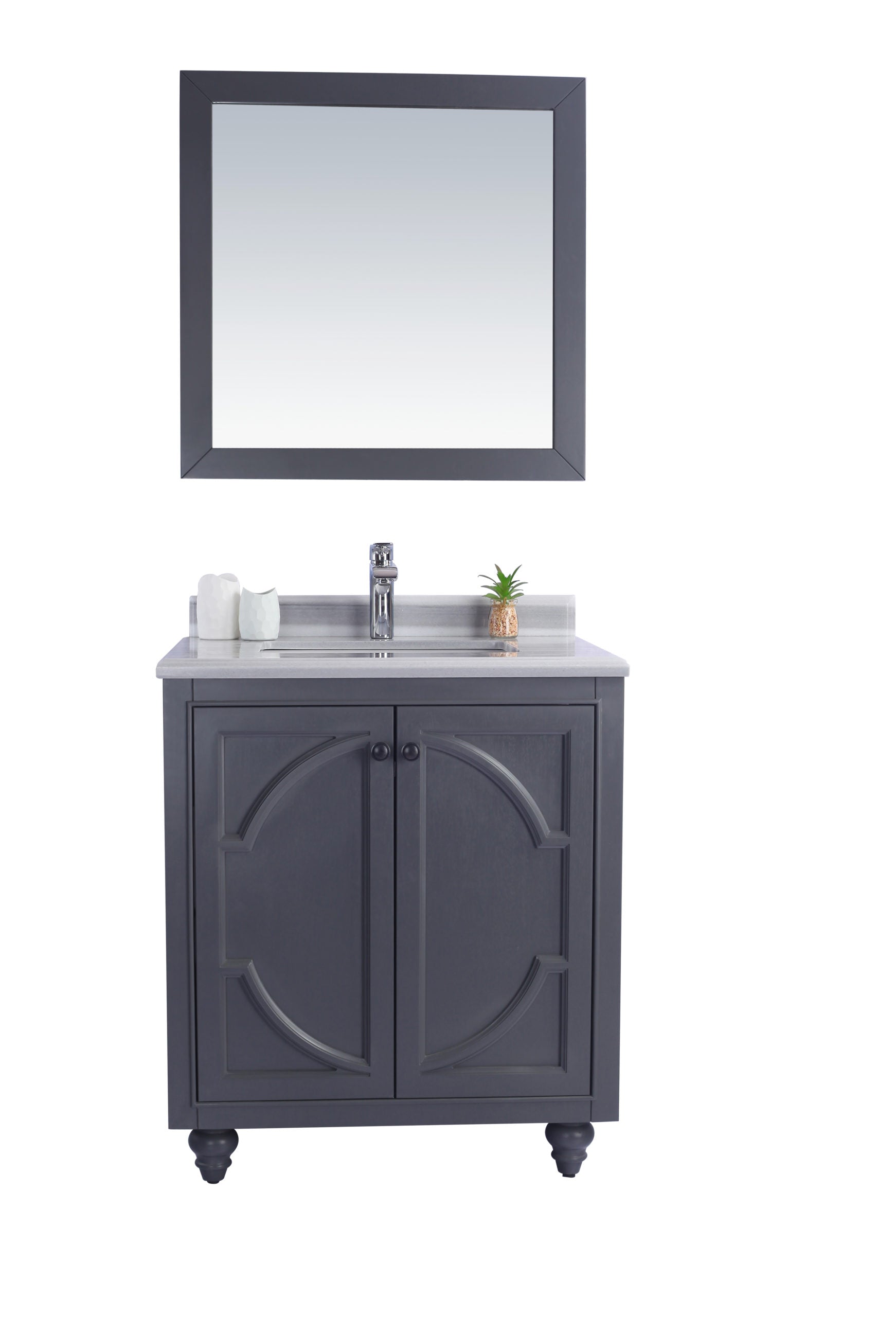 Odyssey 30" Maple Grey Bathroom Vanity with White Stripes Marble Countertop