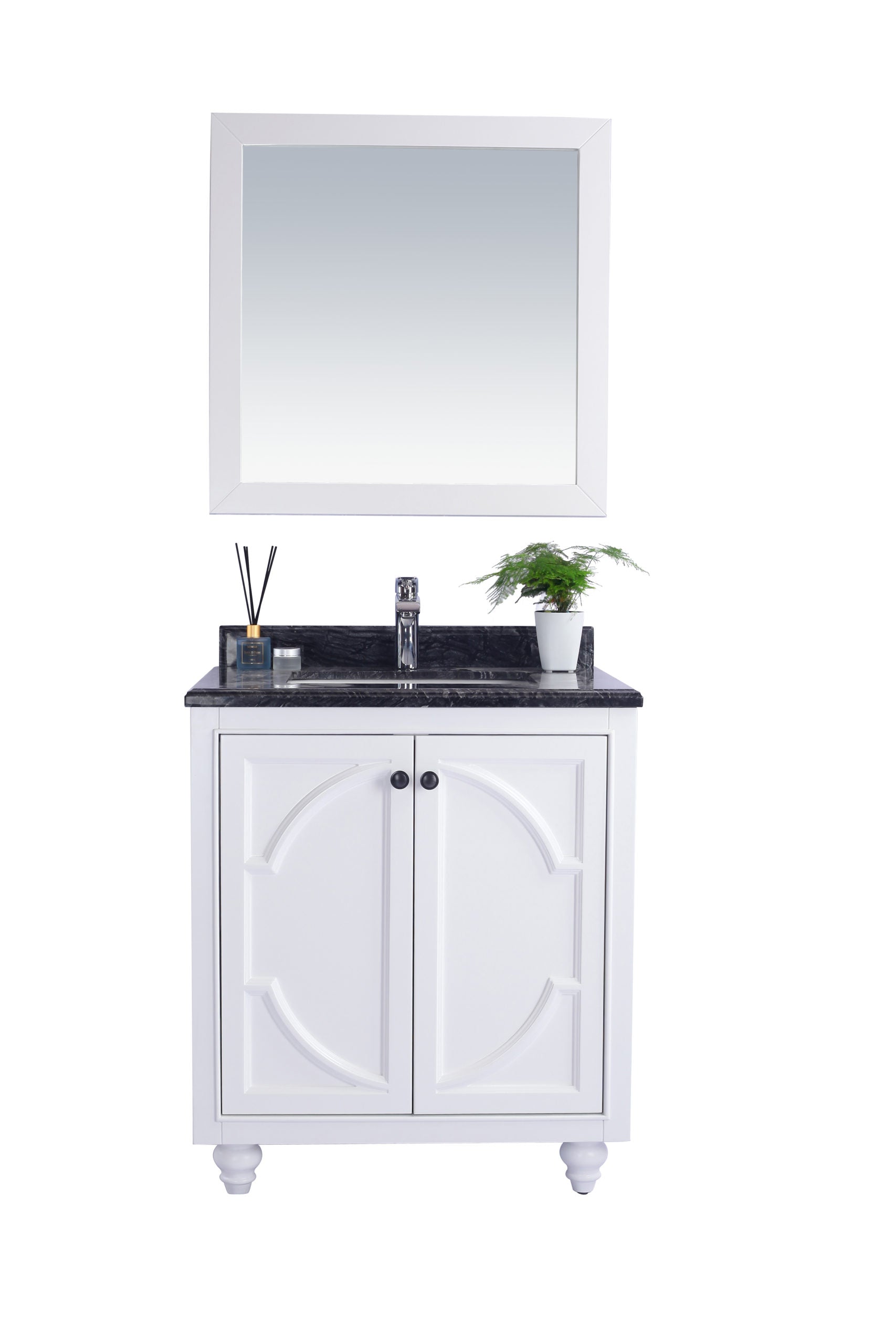 Odyssey 30" White Bathroom Vanity with Black Wood Marble Countertop