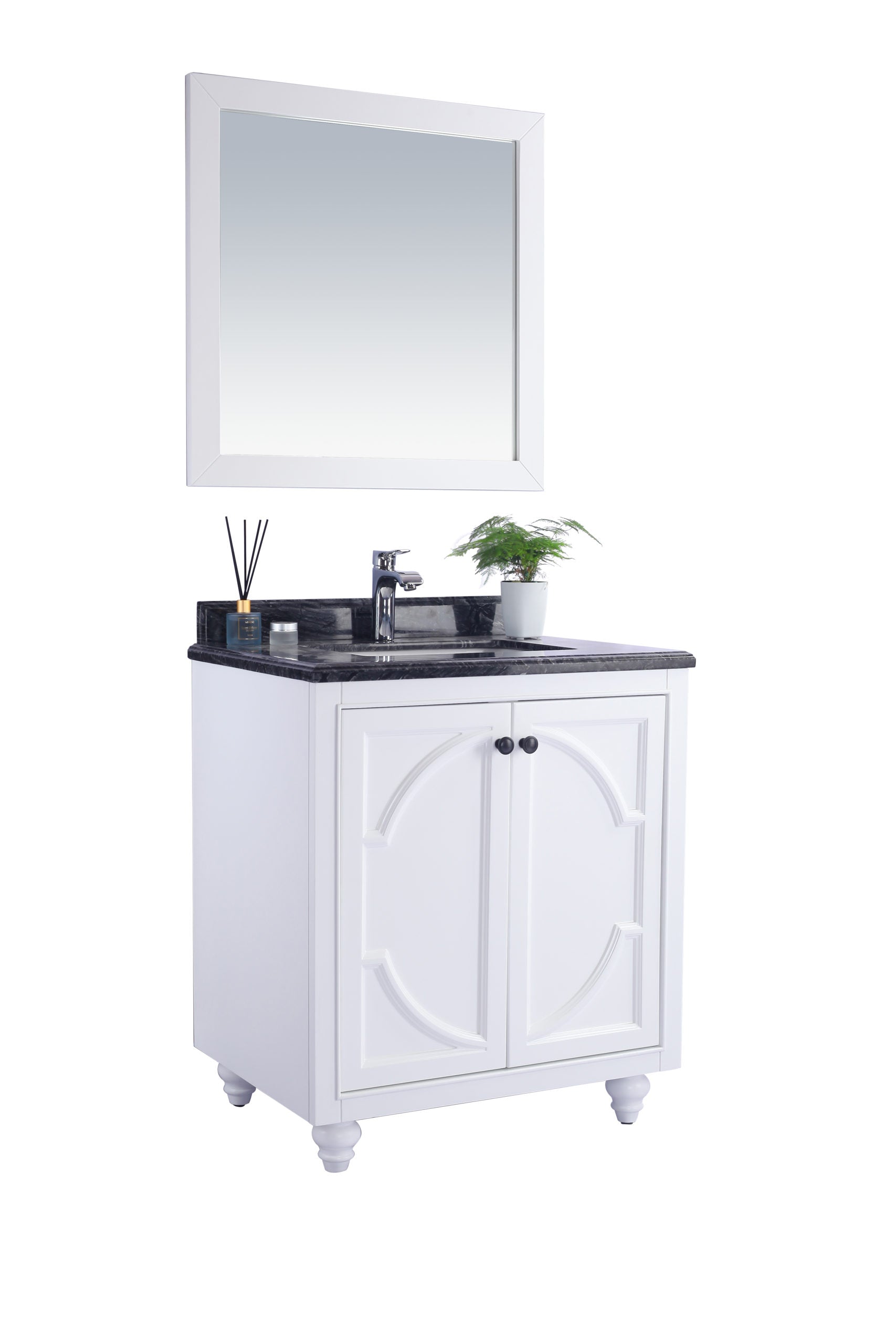 Odyssey 30" White Bathroom Vanity with Black Wood Marble Countertop