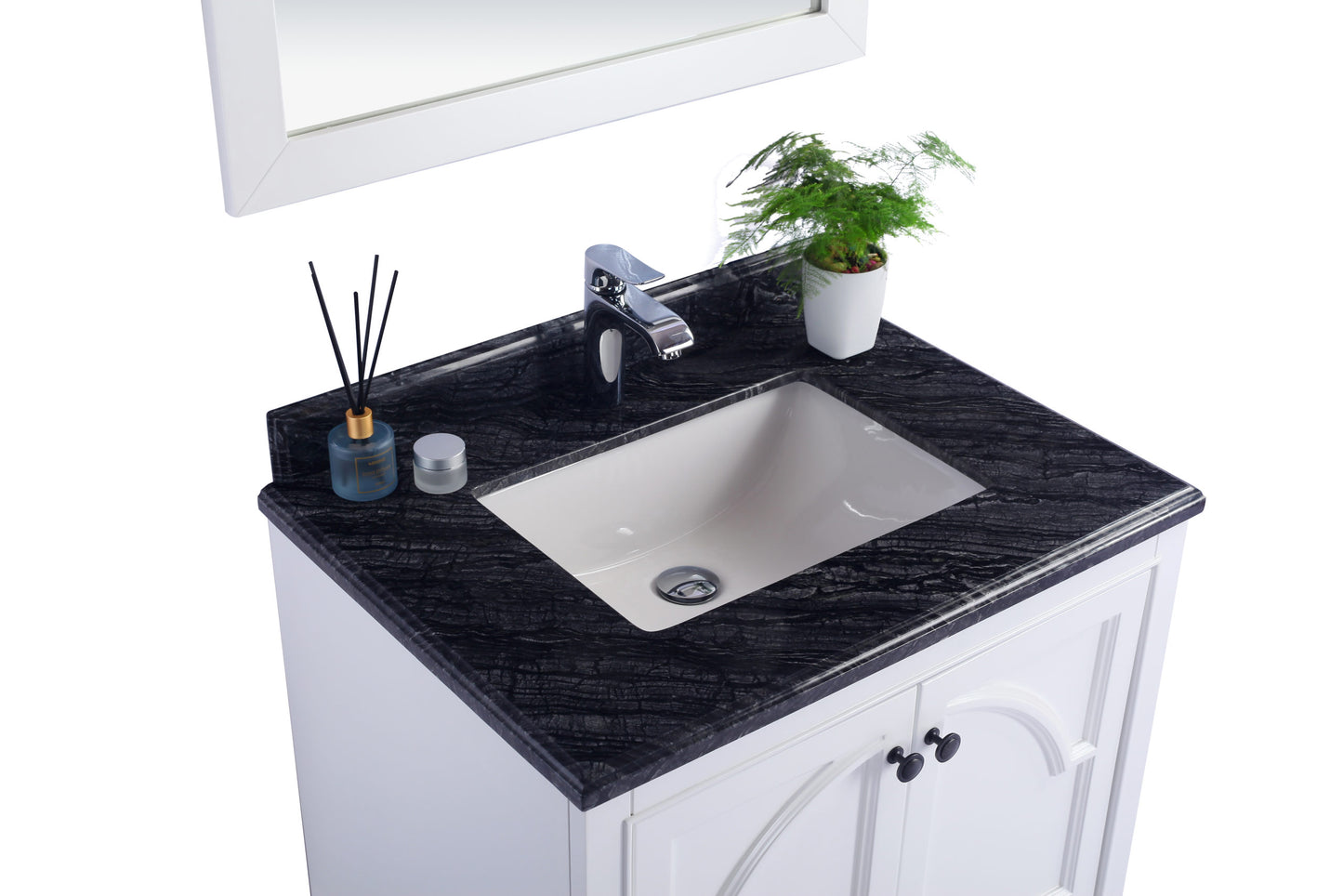 Odyssey 30" White Bathroom Vanity with Black Wood Marble Countertop