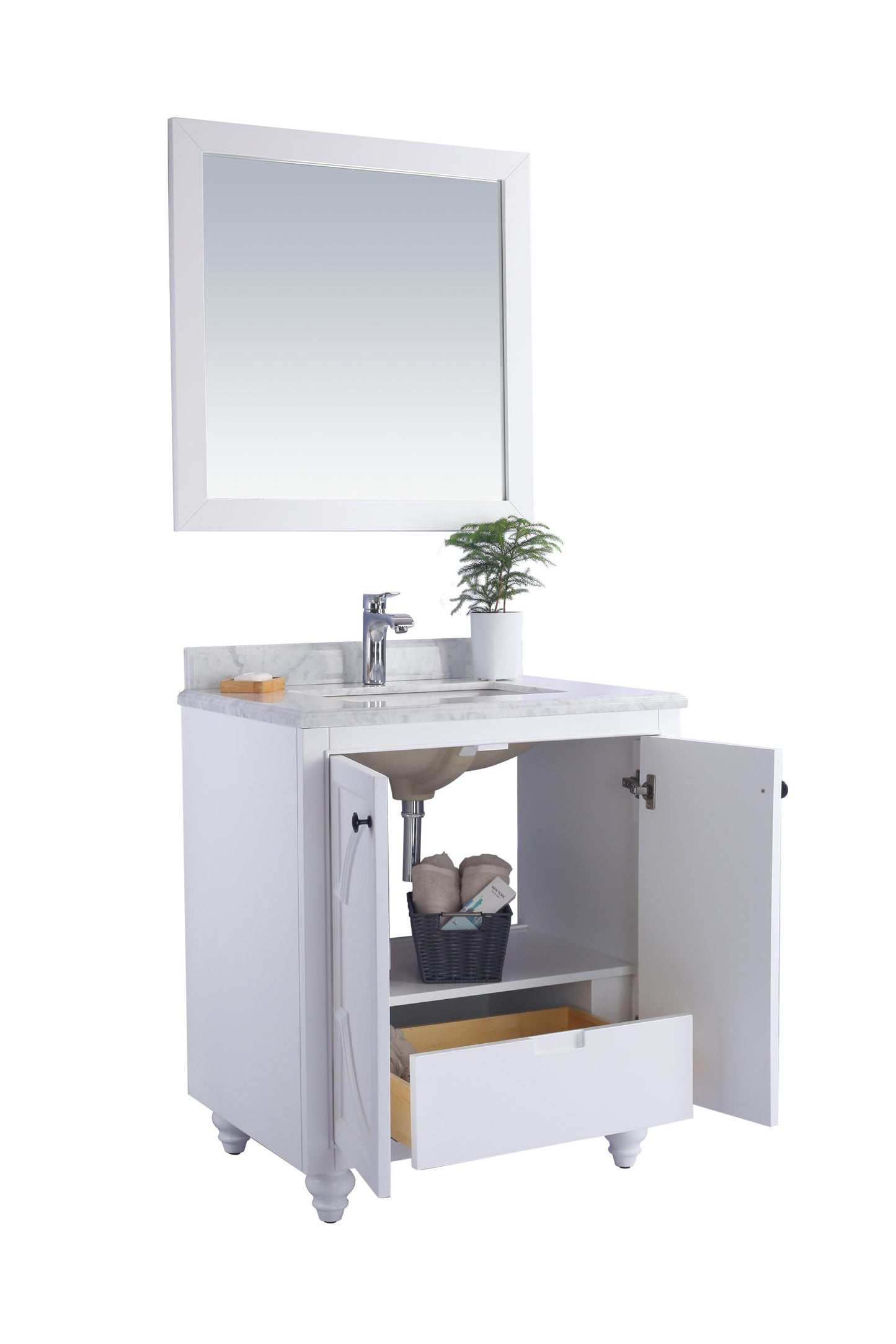 Odyssey 30" White Bathroom Vanity with Black Wood Marble Countertop