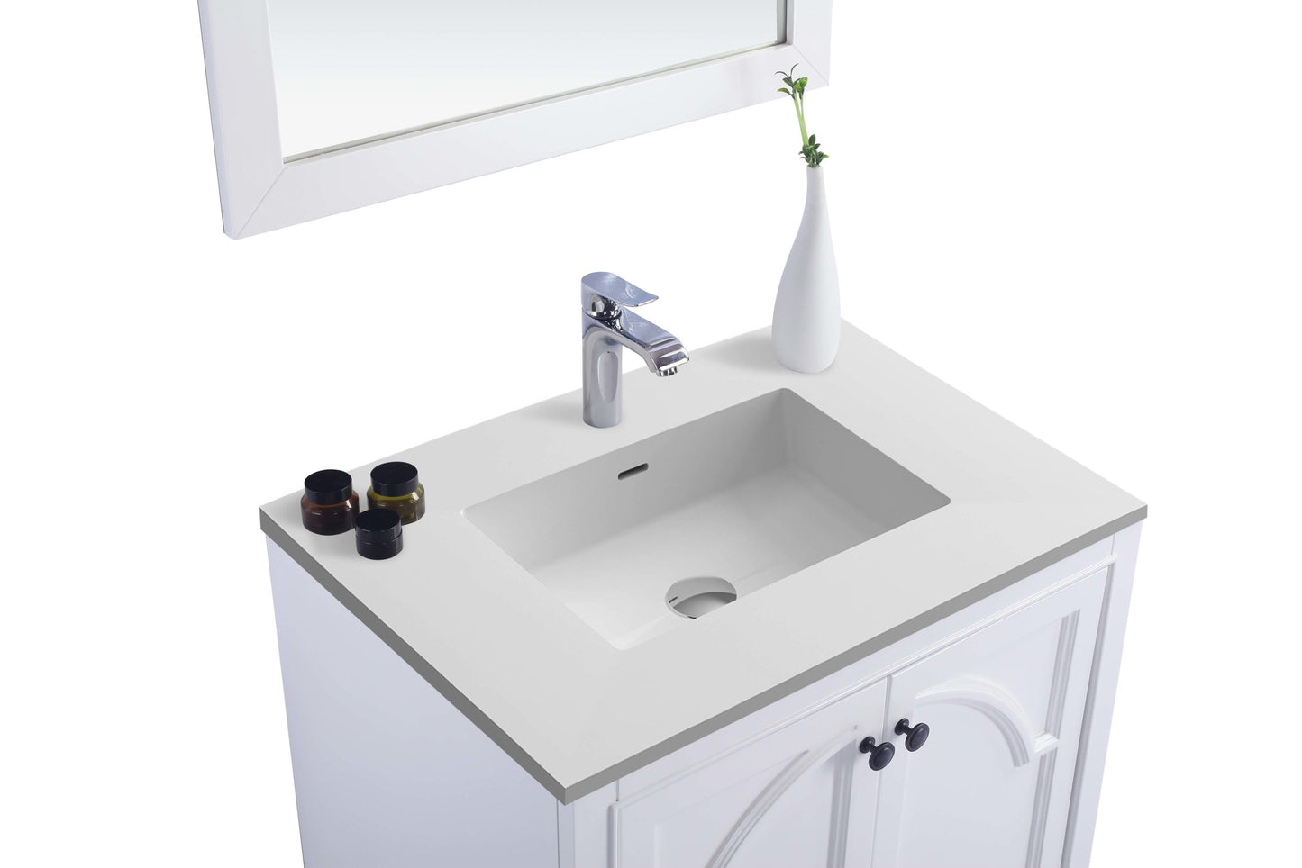 Odyssey 30" White Bathroom Vanity with Matte White VIVA Stone Solid Surface Countertop