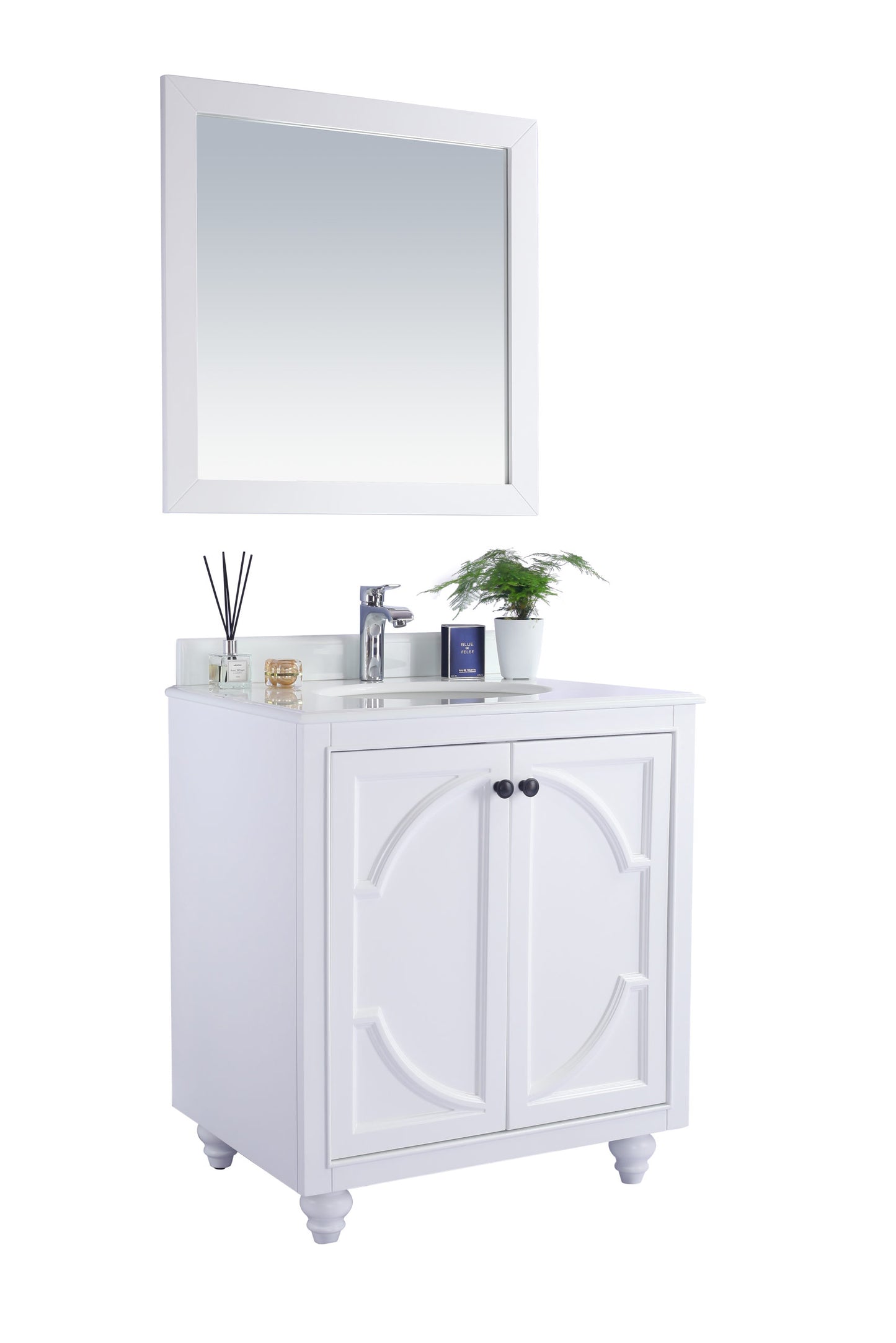 Odyssey 30" White Bathroom Vanity with Pure White Phoenix Stone Countertop