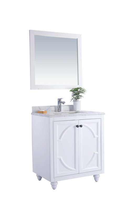 Odyssey 30" White Bathroom Vanity with White Carrara Marble Countertop