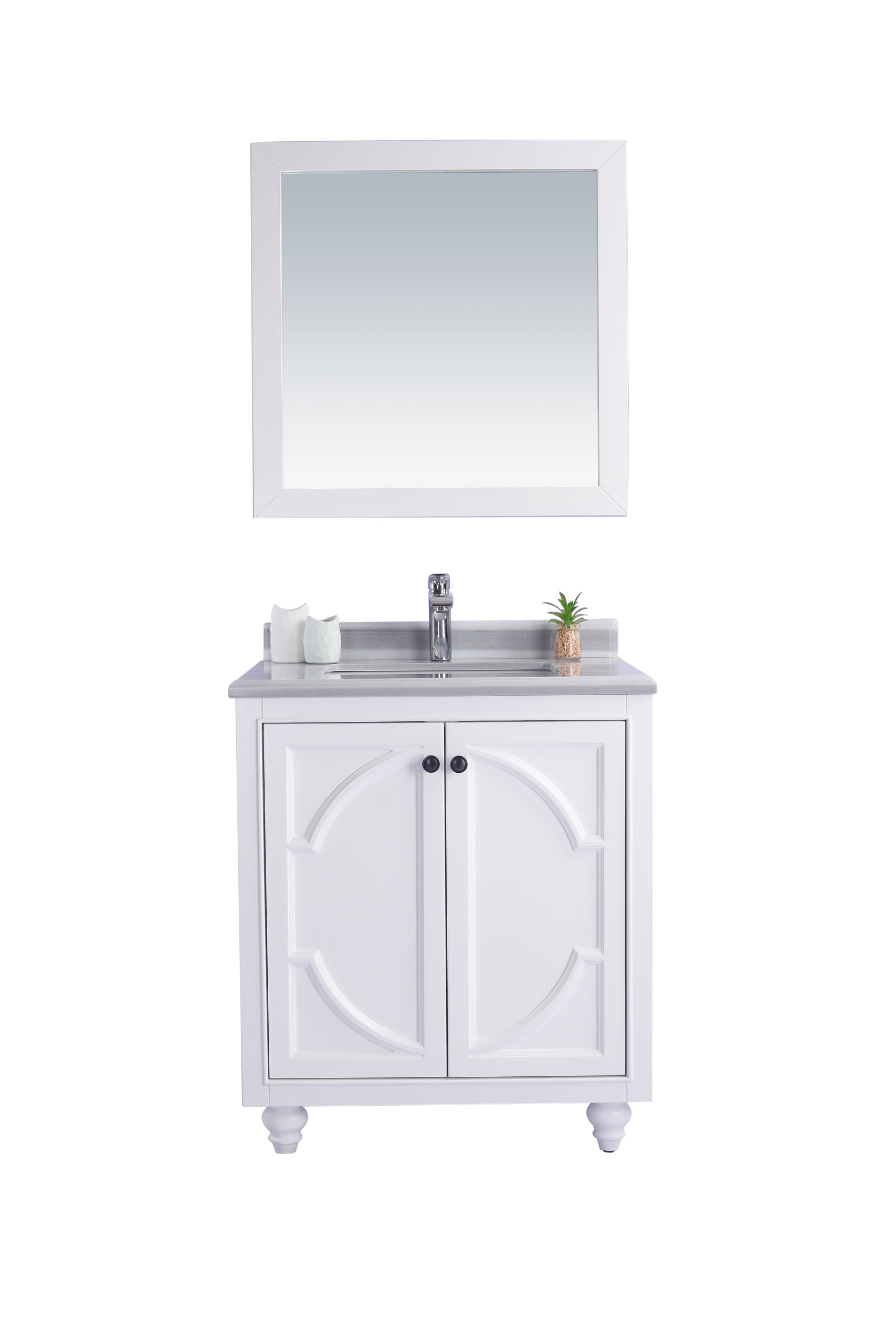 Odyssey 30" White Bathroom Vanity with White Stripes Marble Countertop