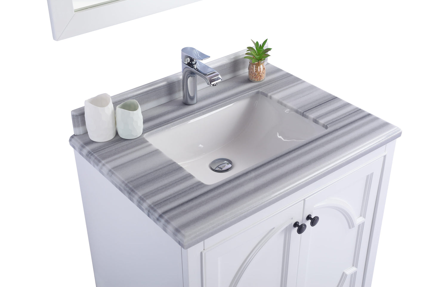 Odyssey 30" White Bathroom Vanity with White Stripes Marble Countertop