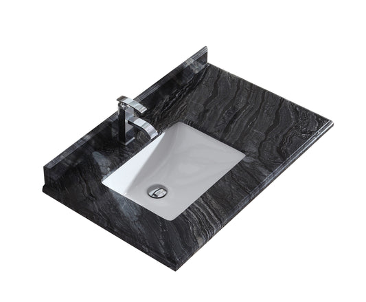 Odyssey 36" Single Hole Black Wood Marble Countertop with Left Offset Rectangular Ceramic Sink