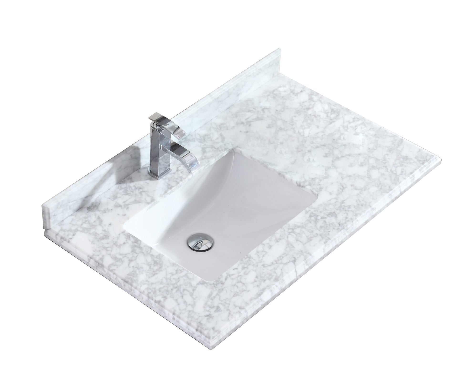 Odyssey 36" Single Hole White Carrara Marble Countertop with Left Offset Rectangular Ceramic Sink