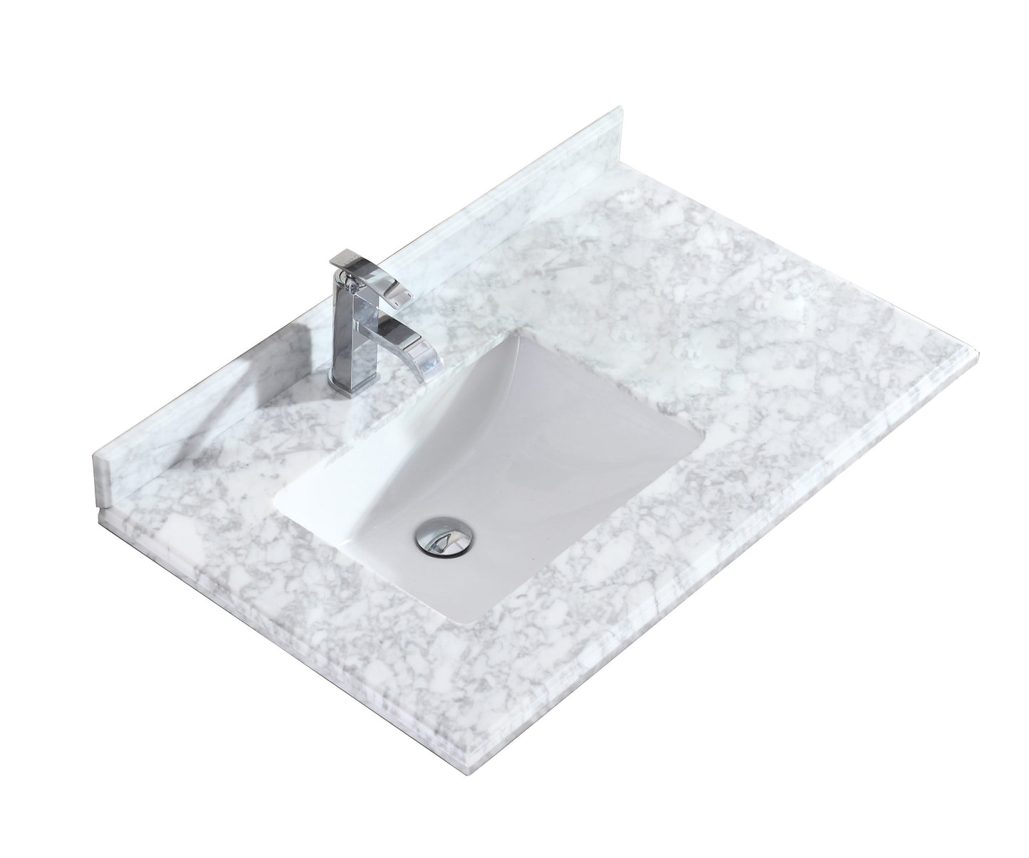 Odyssey 36" Single Hole White Carrara Marble Countertop with Left Offset Rectangular Ceramic Sink