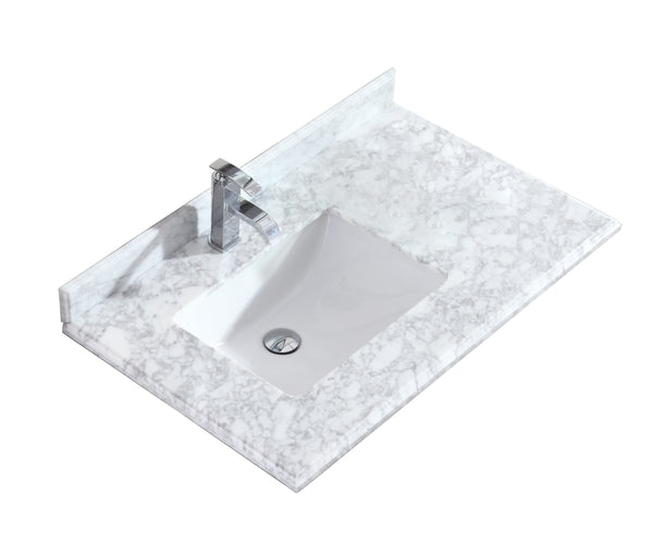 Odyssey 36 Single Hole White Carrara Marble Countertop with Left Offset Rectangular Ceramic Sink