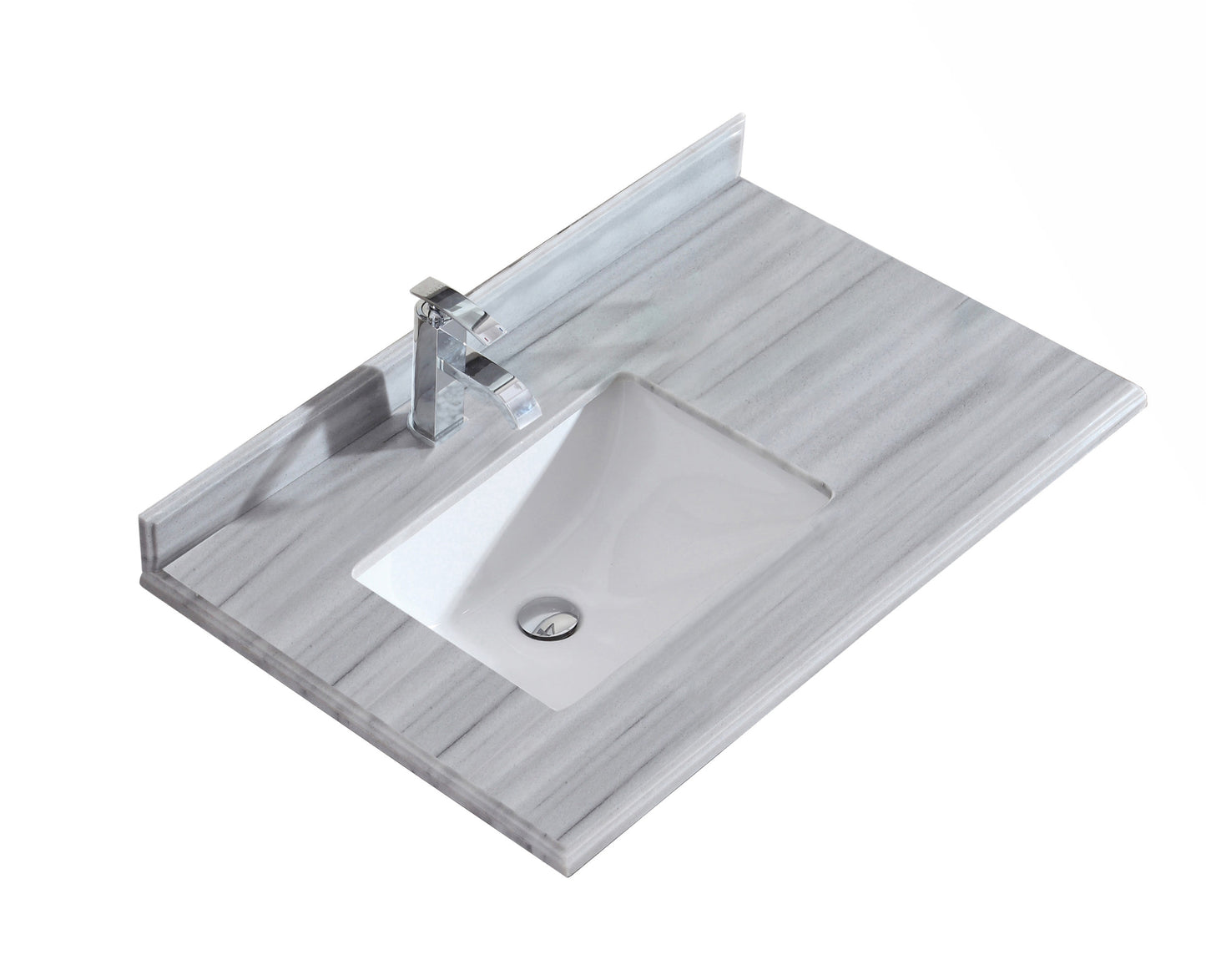 Odyssey 36" Single Hole White Stripes Marble Countertop with Left Offset Rectangular Ceramic Sink