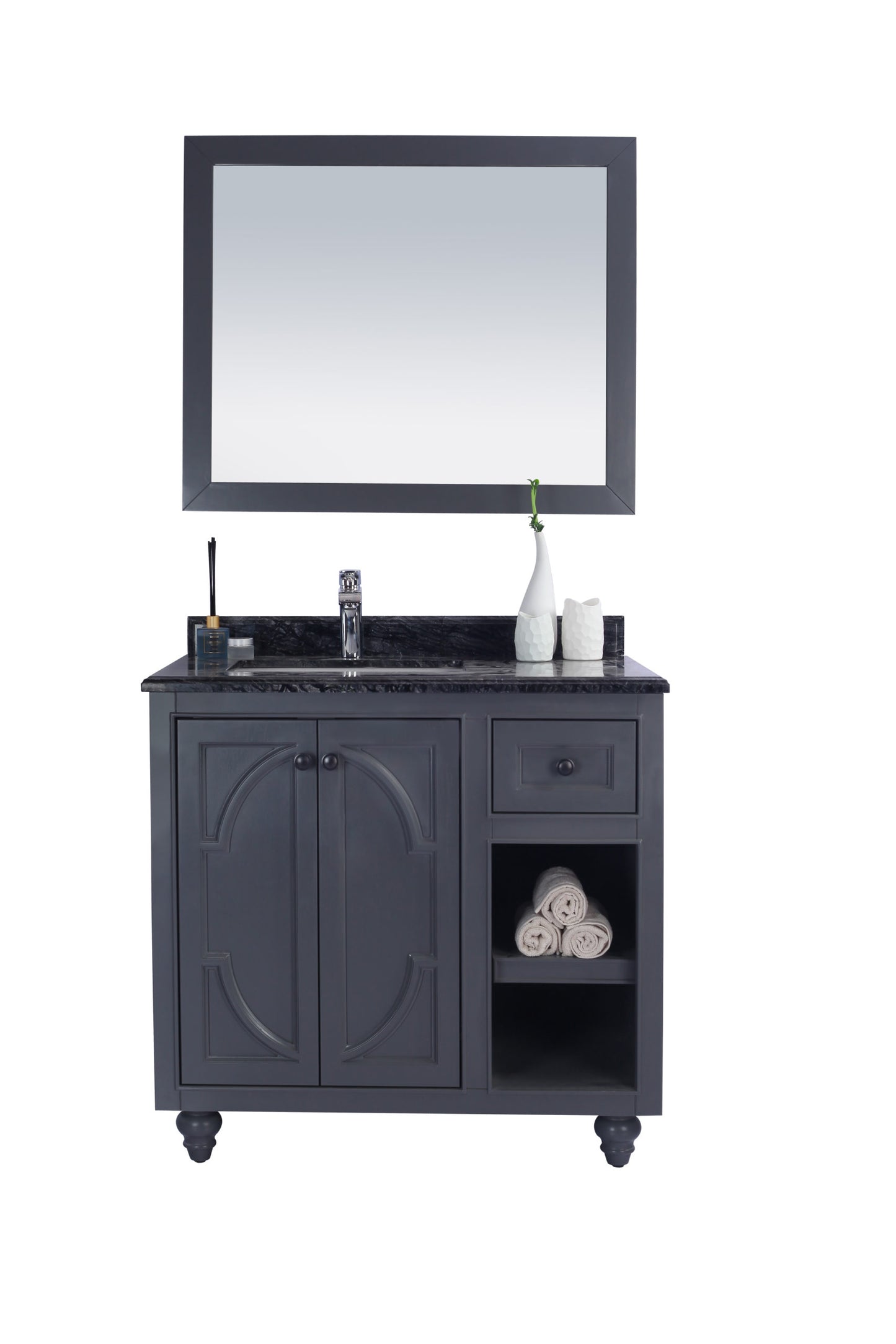 Odyssey 36" Maple Grey Bathroom Vanity with Black Wood Marble Countertop