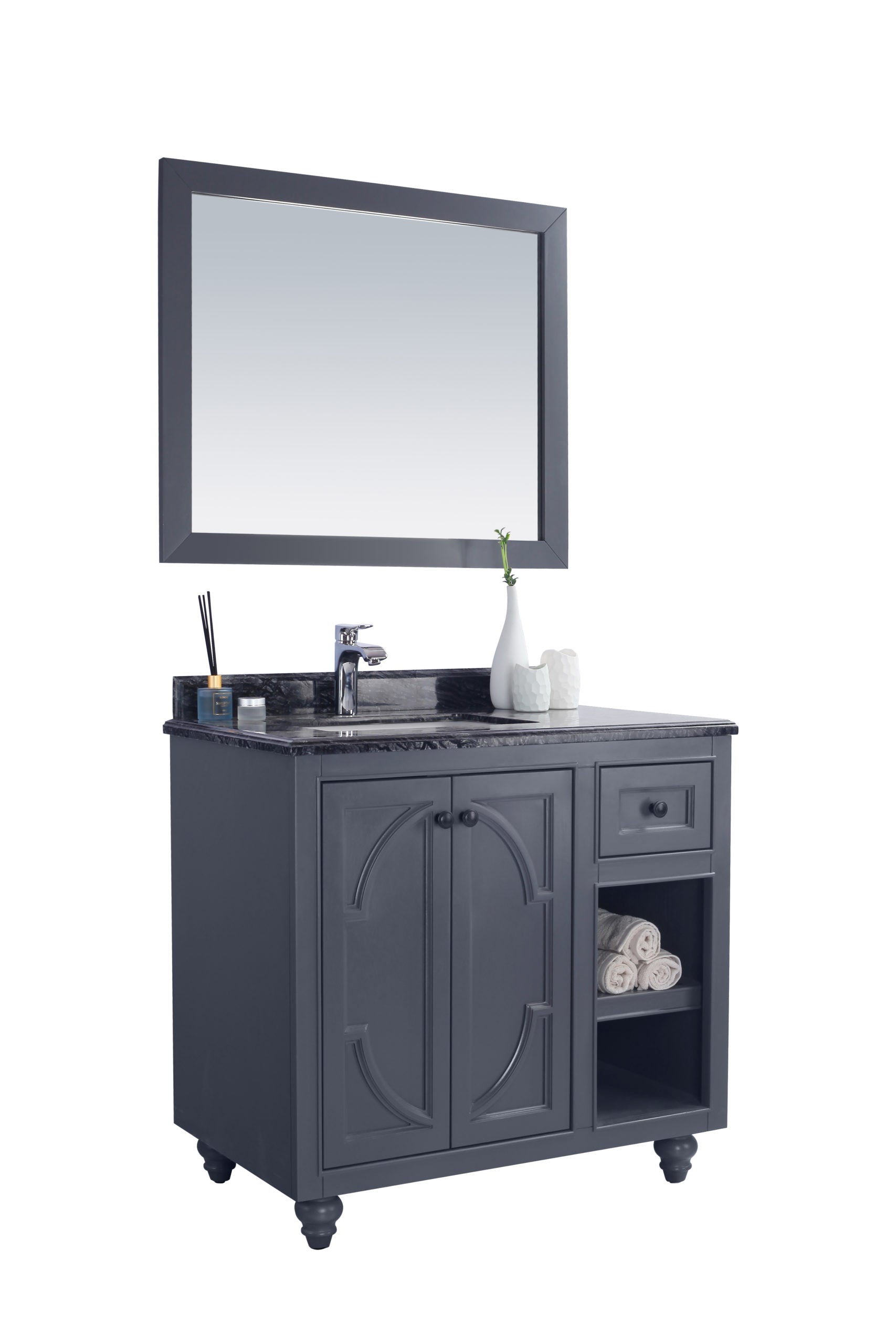 Odyssey 36" Maple Grey Bathroom Vanity with Black Wood Marble Countertop