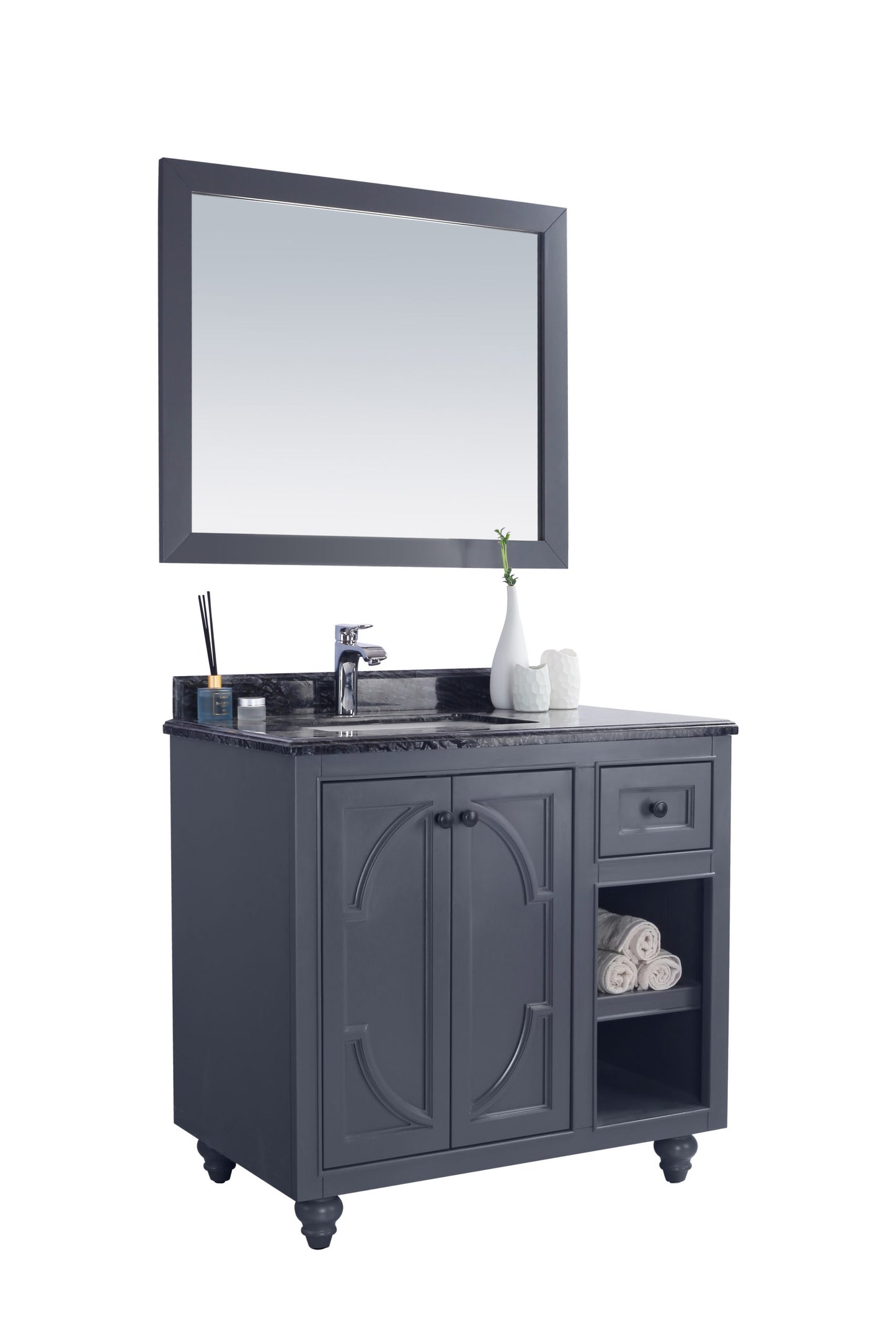 Odyssey 36" Maple Grey Bathroom Vanity with Black Wood Marble Countertop