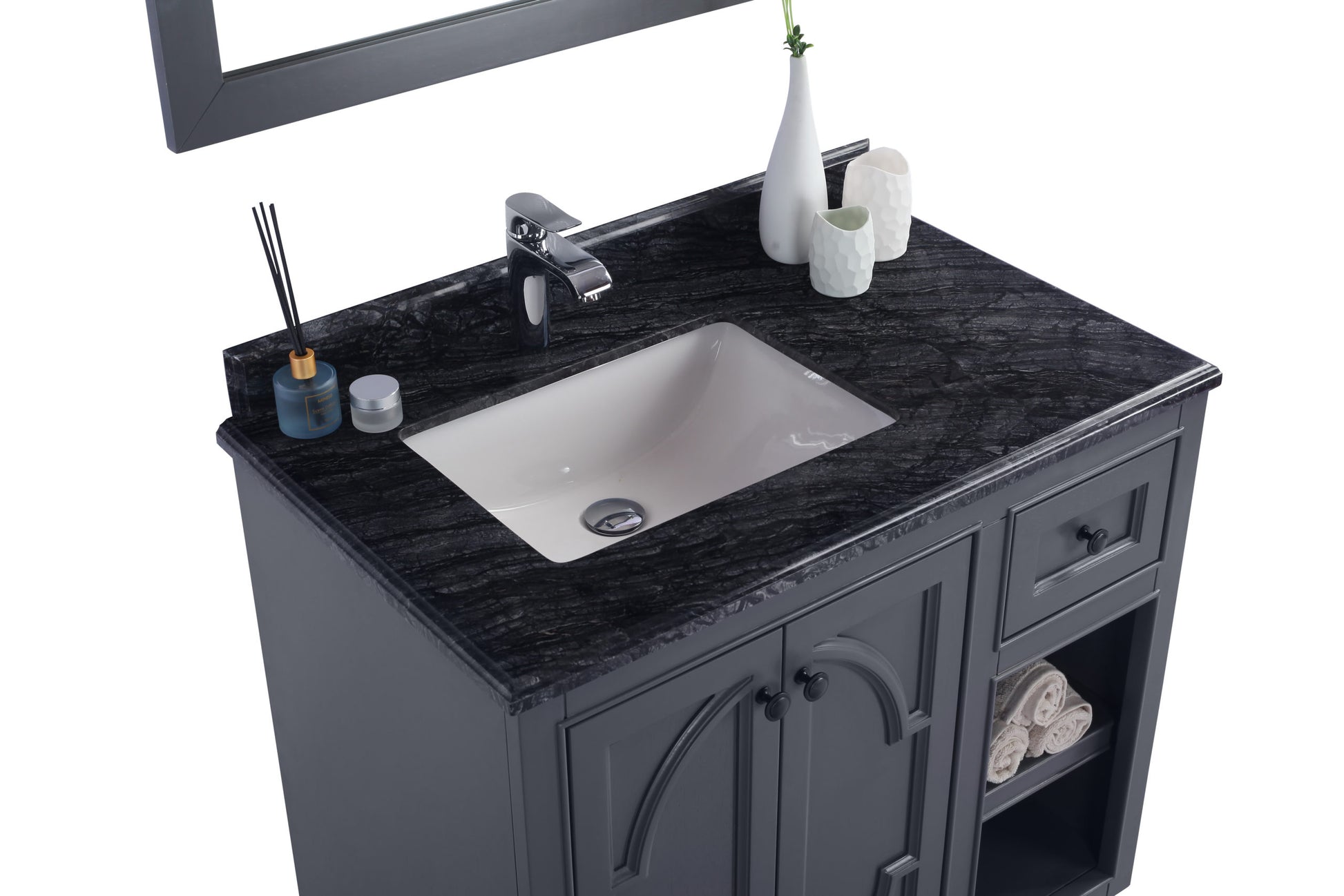 Odyssey 36" Maple Grey Bathroom Vanity with Black Wood Marble Countertop