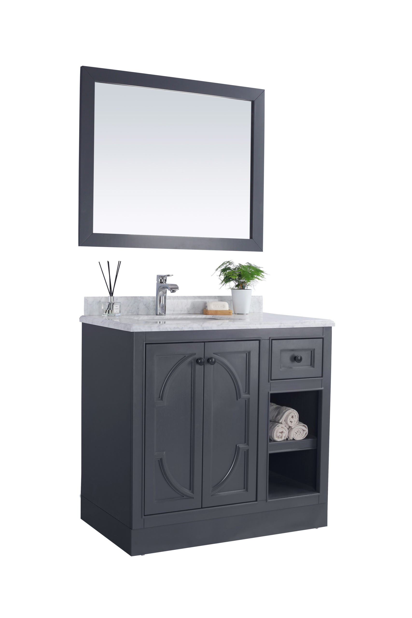 Odyssey 36" Maple Grey Bathroom Vanity with Black Wood Marble Countertop