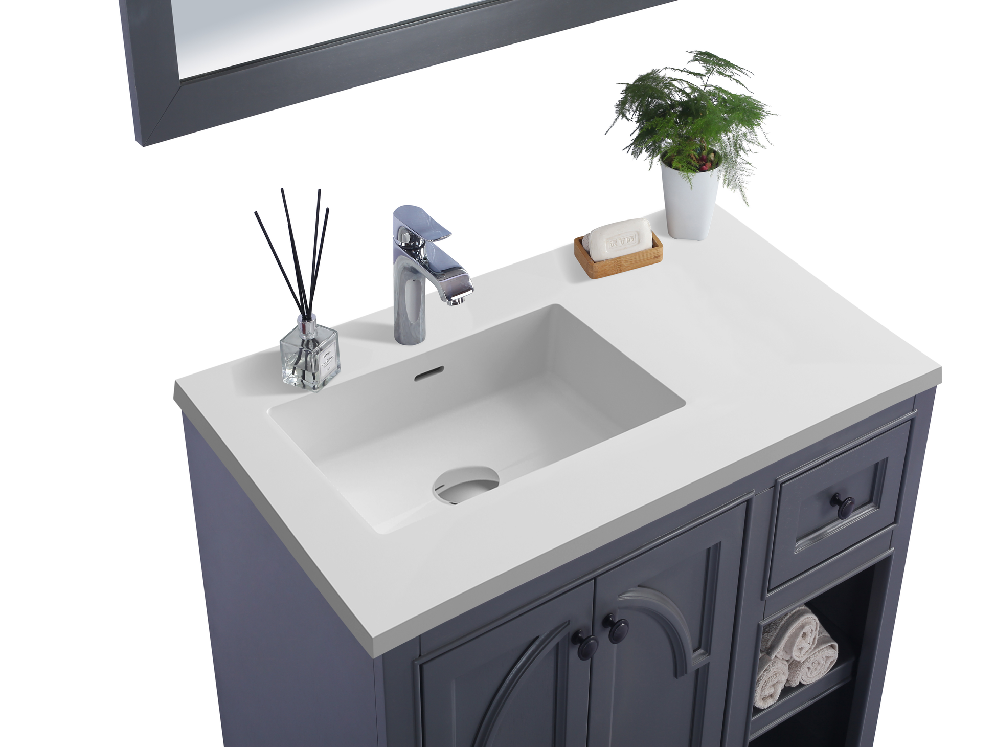 Odyssey 36" Maple Grey Bathroom Vanity with Matte White VIVA Stone Solid Surface Countertop