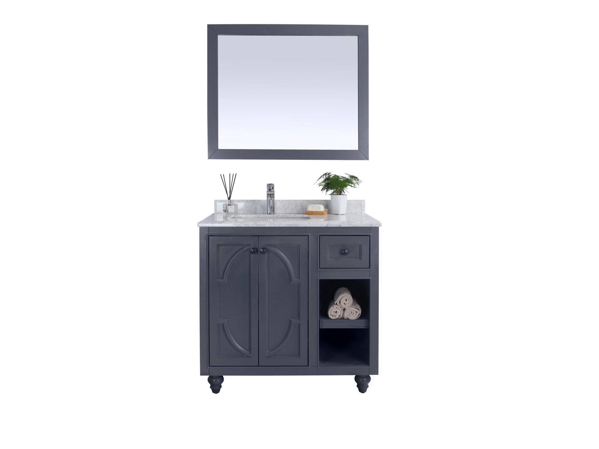 Odyssey 36" Maple Grey Bathroom Vanity with White Carrara Marble Countertop