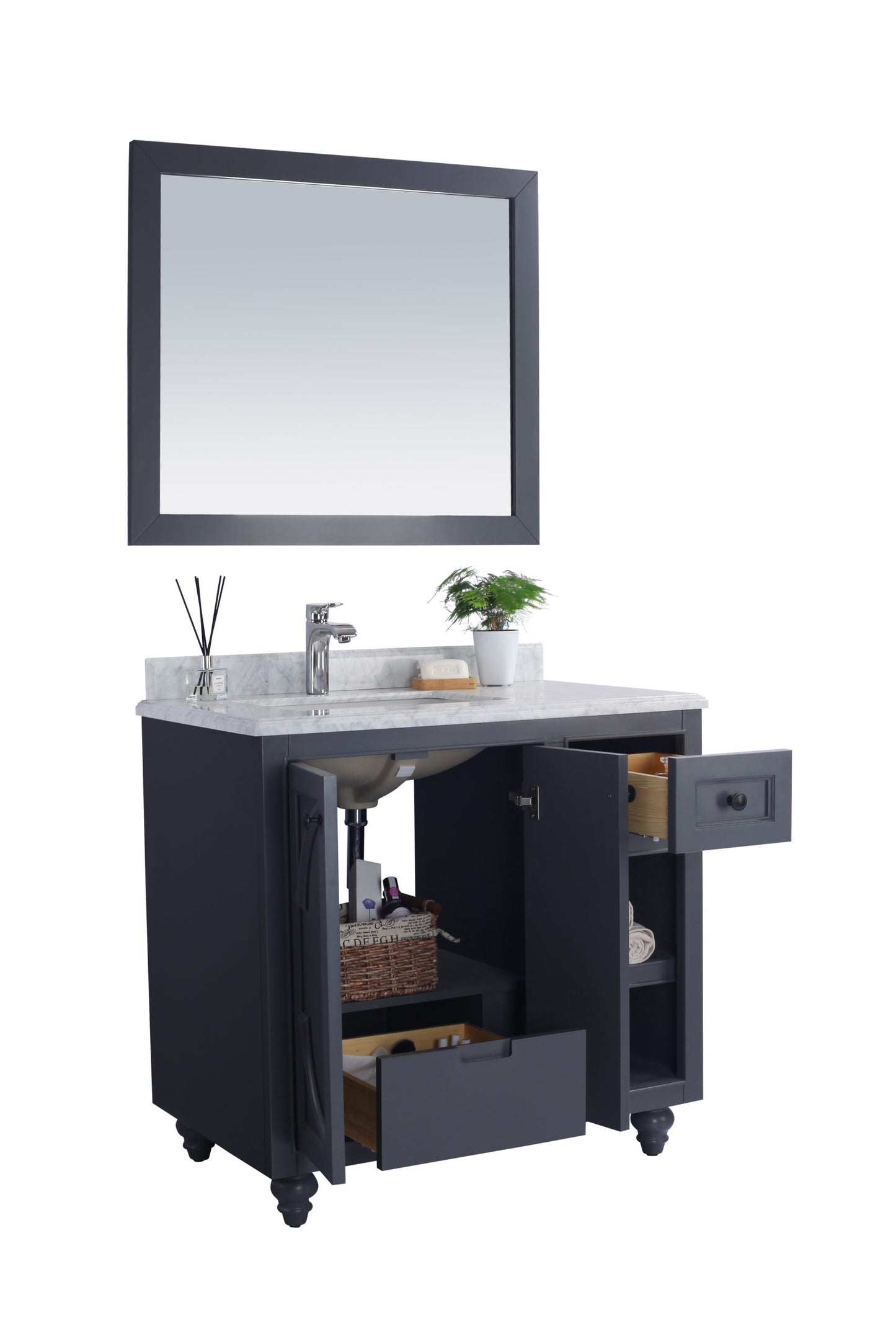 Odyssey 36" Maple Grey Bathroom Vanity with White Carrara Marble Countertop