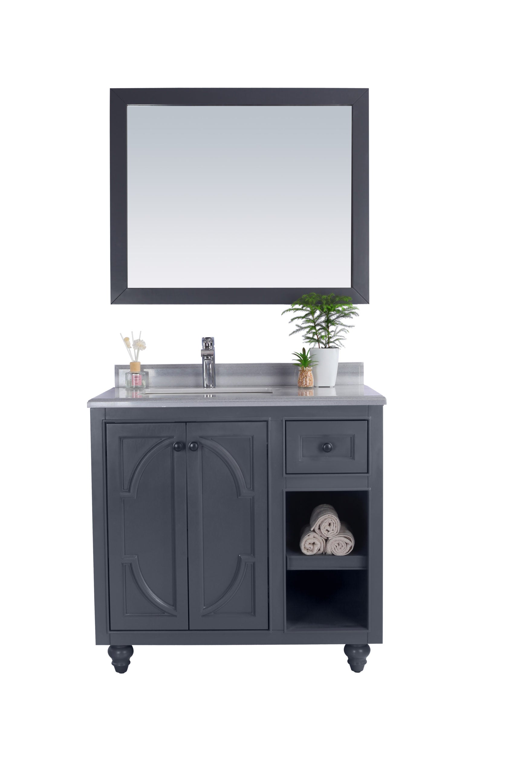 Odyssey 36" Maple Grey Bathroom Vanity with White Stripes Marble Countertop