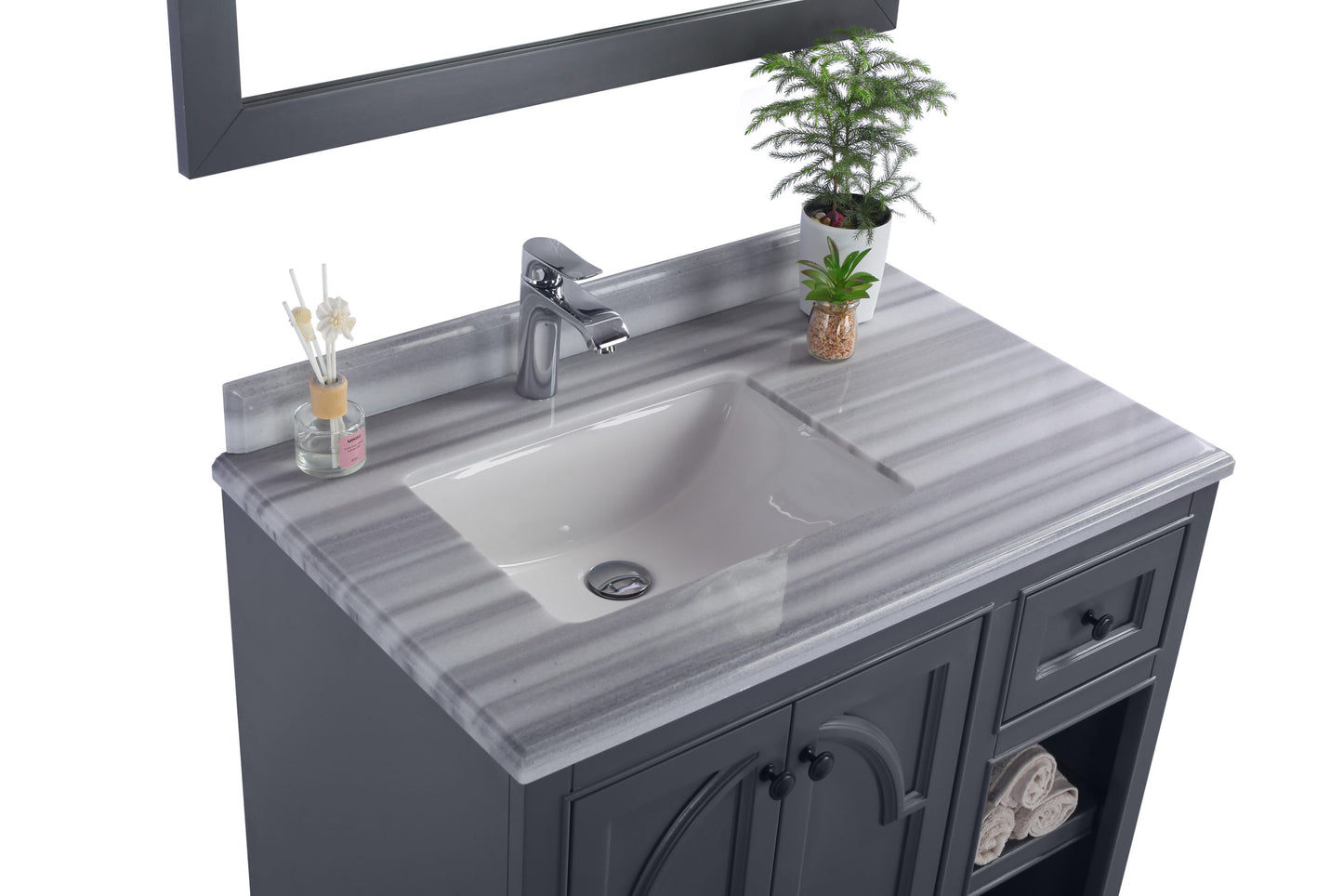 Odyssey 36" Maple Grey Bathroom Vanity with White Stripes Marble Countertop