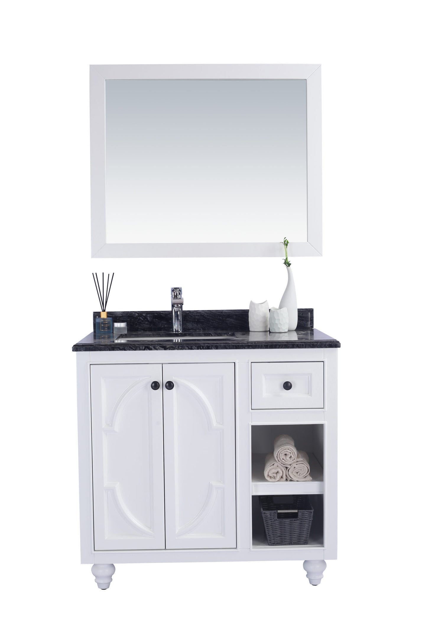 Odyssey 36" White Bathroom Vanity with Black Wood Marble Countertop