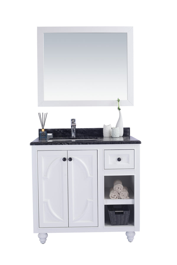 Odyssey 36 White Bathroom Vanity with Black Wood Marble Countertop