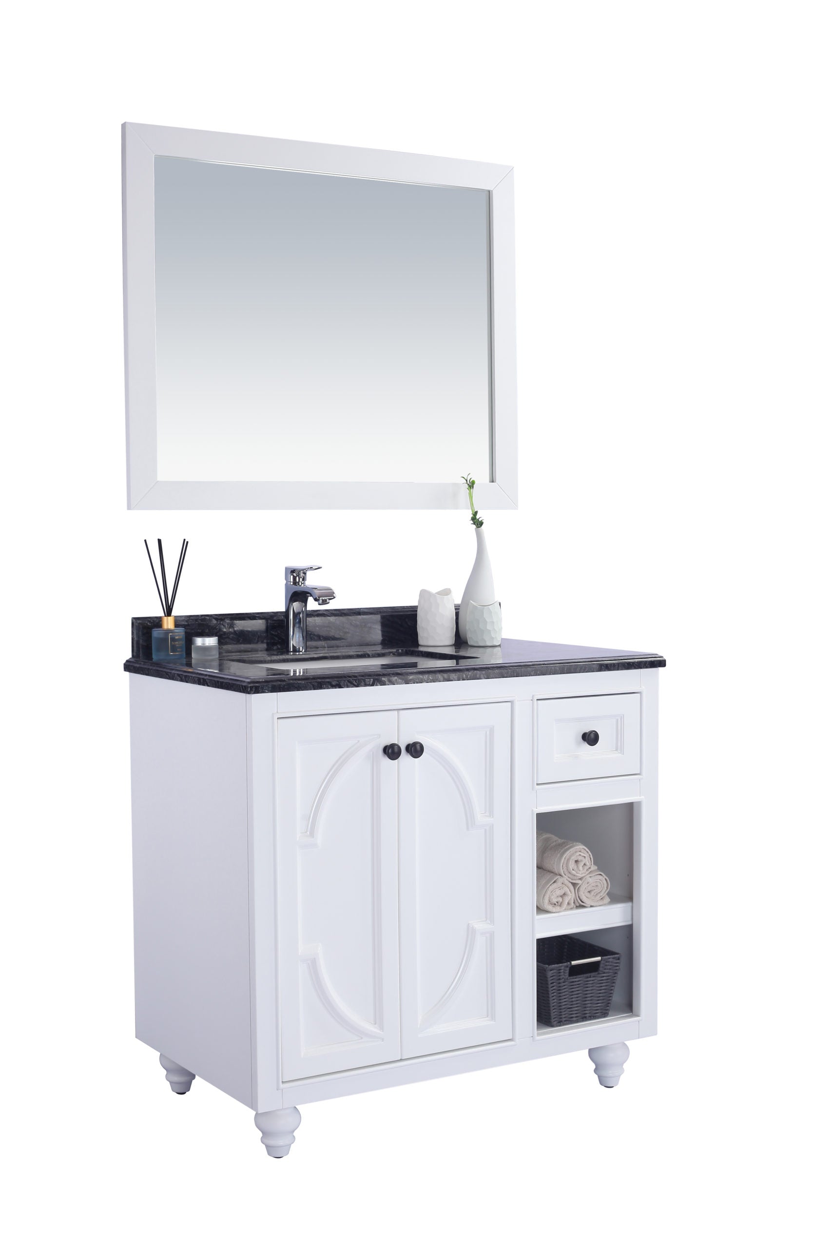 Odyssey 36" White Bathroom Vanity with Black Wood Marble Countertop