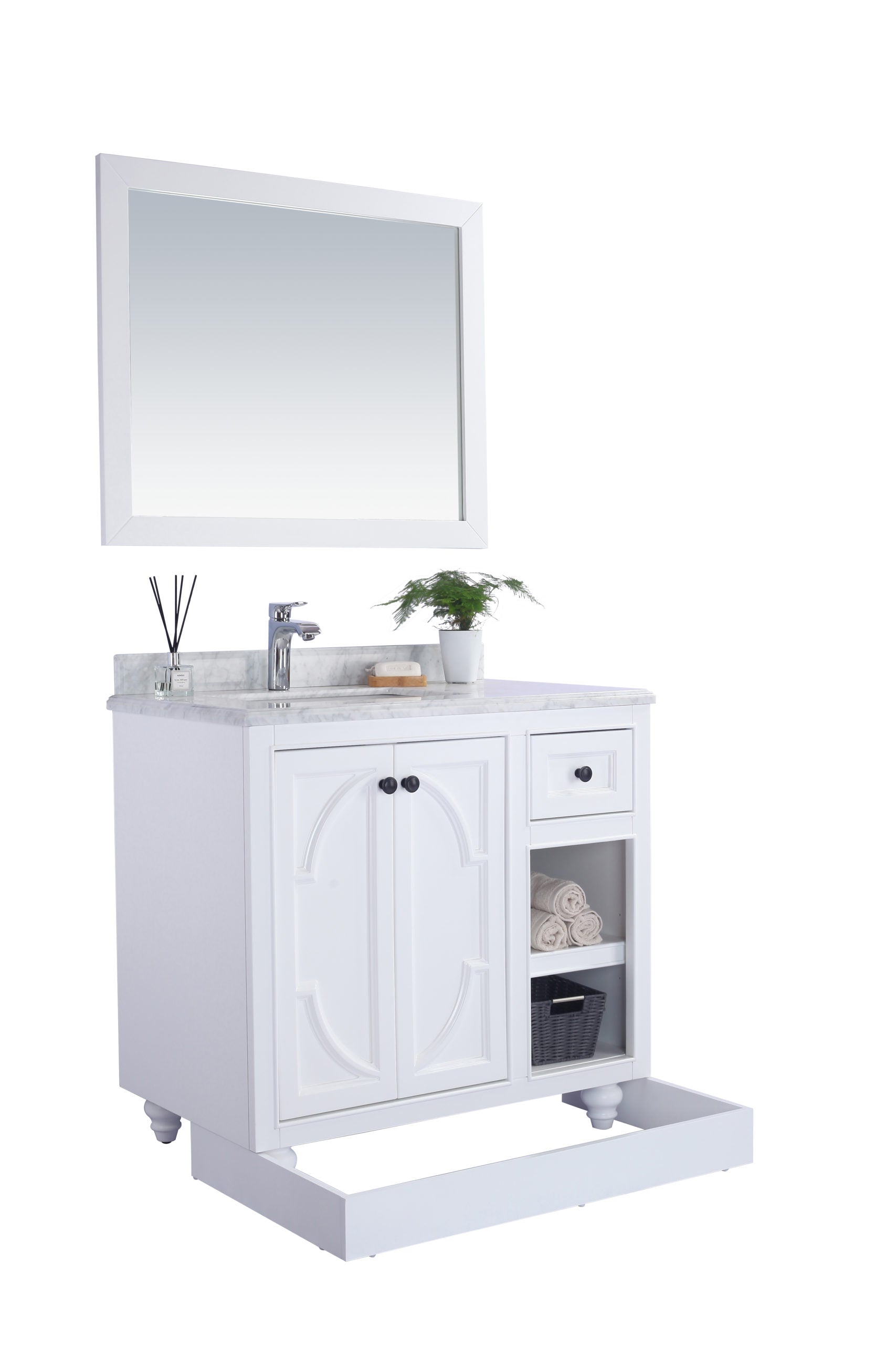 Odyssey 36" White Bathroom Vanity with Black Wood Marble Countertop