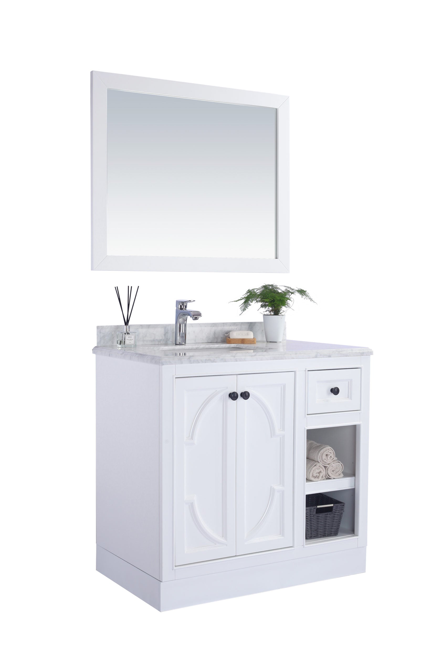 Odyssey 36" White Bathroom Vanity with Black Wood Marble Countertop