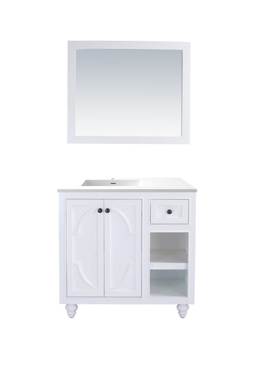 Odyssey 36" White Bathroom Vanity with Matte White VIVA Stone Solid Surface Countertop