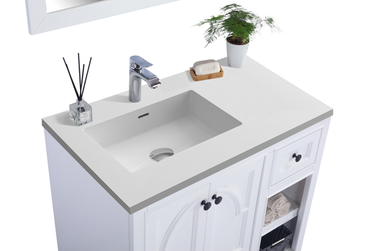 Odyssey 36" White Bathroom Vanity with Matte White VIVA Stone Solid Surface Countertop